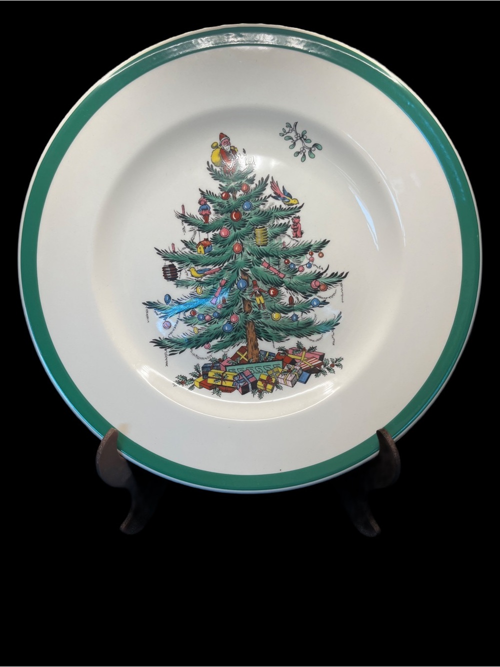 Spode 8” Christmas Tree Plate - Porcelain Santa Cookie & Appetizer Plate EUC
